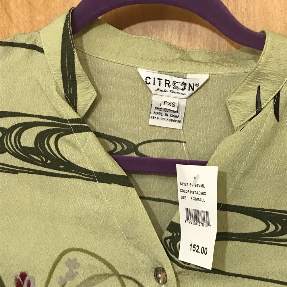 NEW NWT Citron Santa Monica lt green silk top blouse shirt PXS - Picture 5 of 10